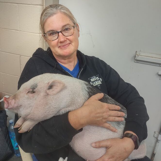 Ingrid with Patches the Pig